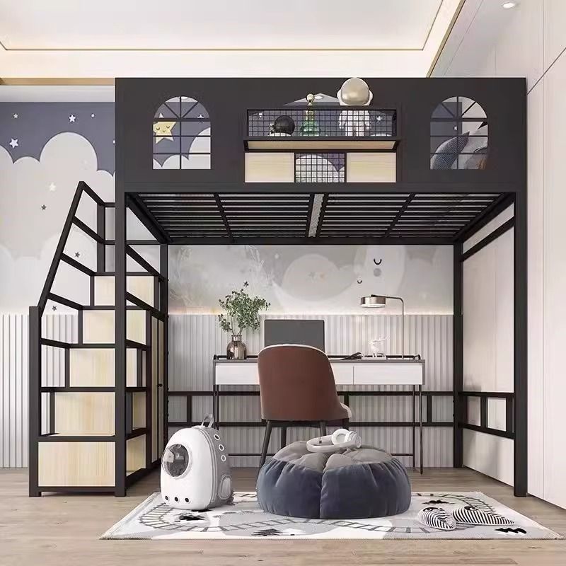 铁艺高架床单上层小户型上床下桌loft复式儿童阁楼床上床下空定制