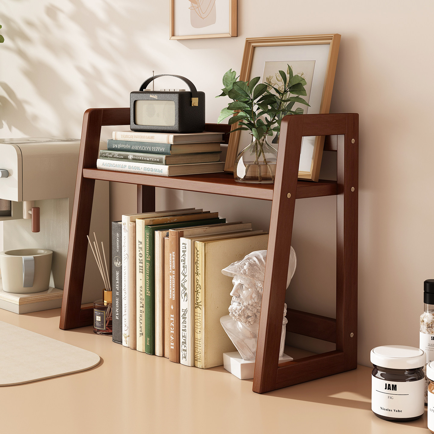 桌面书架落地置物架实木多层收纳架办公桌上零食水杯架子