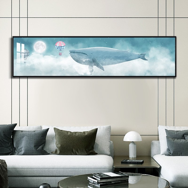 网红大海鲸鱼儿童房装饰画卧室床头卧室横版挂画北欧风卡通卧室墙