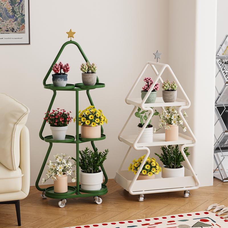 铁艺花架置物架阳台可移动花盆托架子客厅落地式植物多肉层架带轮