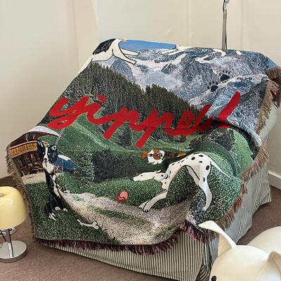 毛毛虫沙发盖毯单人椅子盖布盖巾孟菲斯中古风小狗装饰挂毯地毯棉