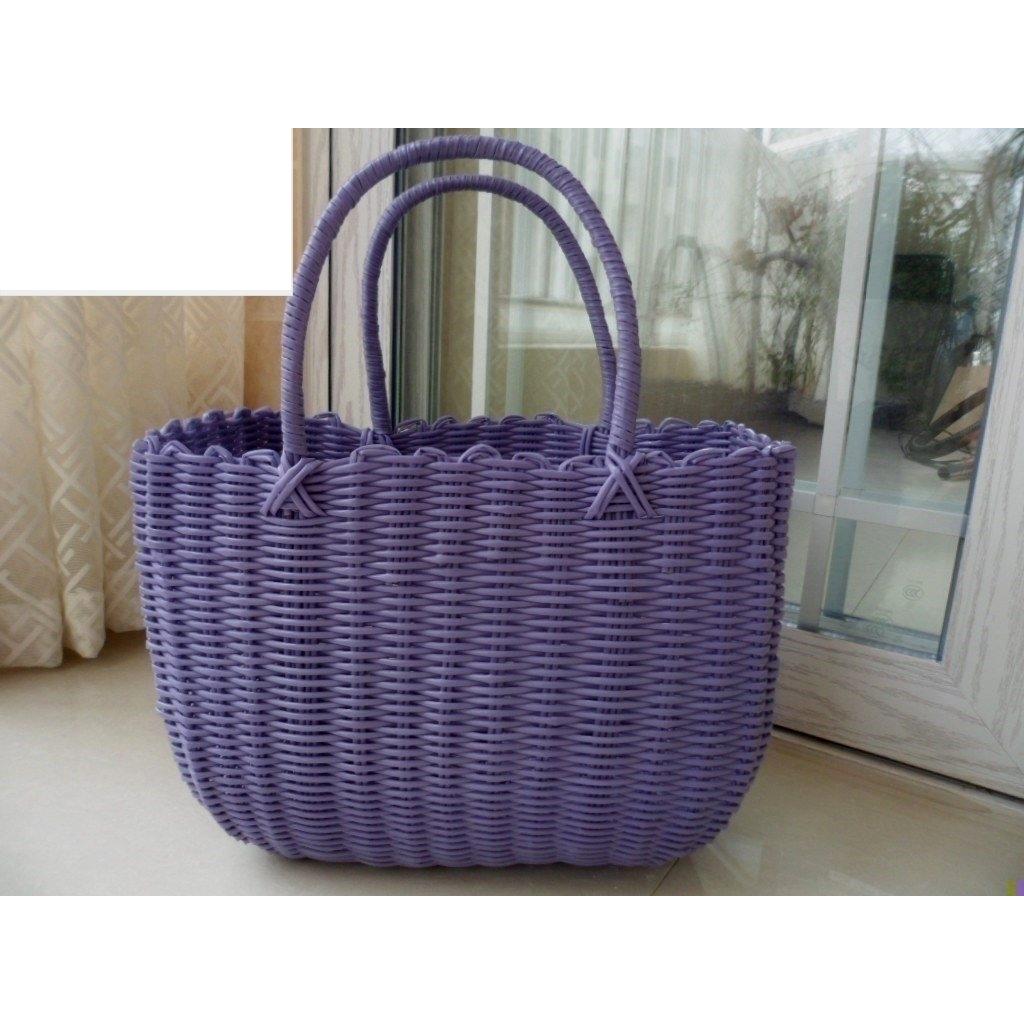 时尚挎包手提篮买菜篮编织收纳筐野餐篮购物水果礼品塑料藤编篮子