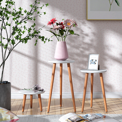 白色原木混搭花架子客厅落地式三脚花几家用电视柜旁花店实木展示