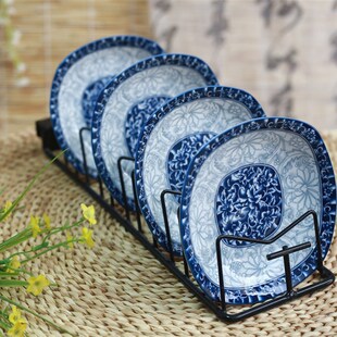 青花瓷家用釉下彩陶瓷6寸7寸8寸9寸菜盘圆盘深盘饭盘方盘套装 餐具