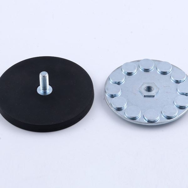 D88mm外螺纹m6包胶磁铁 橡胶密封吸盘 强磁包胶吸盘 包胶磁性吸盘