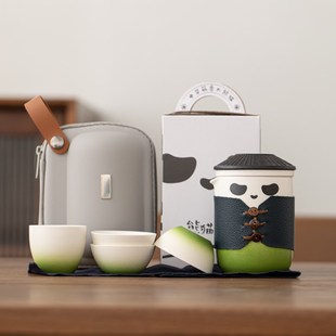 便携式 旅行茶具熊猫套装 户外泡茶收纳包一壶四杯随行杯功夫快客杯
