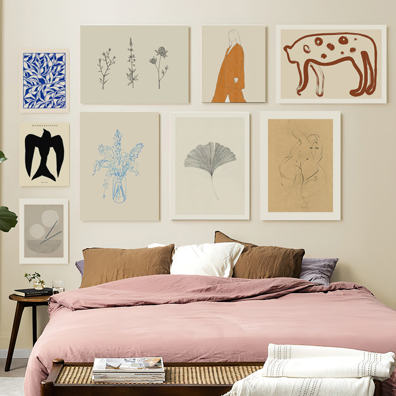 现代简约侘寂风帆布画简欧艺术装饰无框画餐厅客厅卧室墙壁布置画