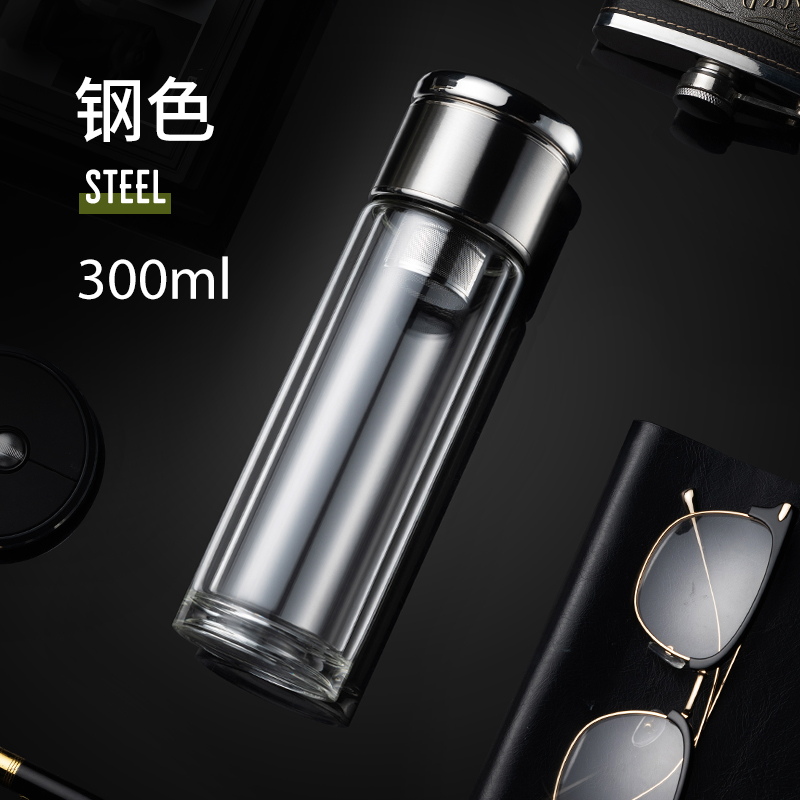 现货男士商务双层玻璃杯车载便携带过滤茶S水分离泡茶杯个人