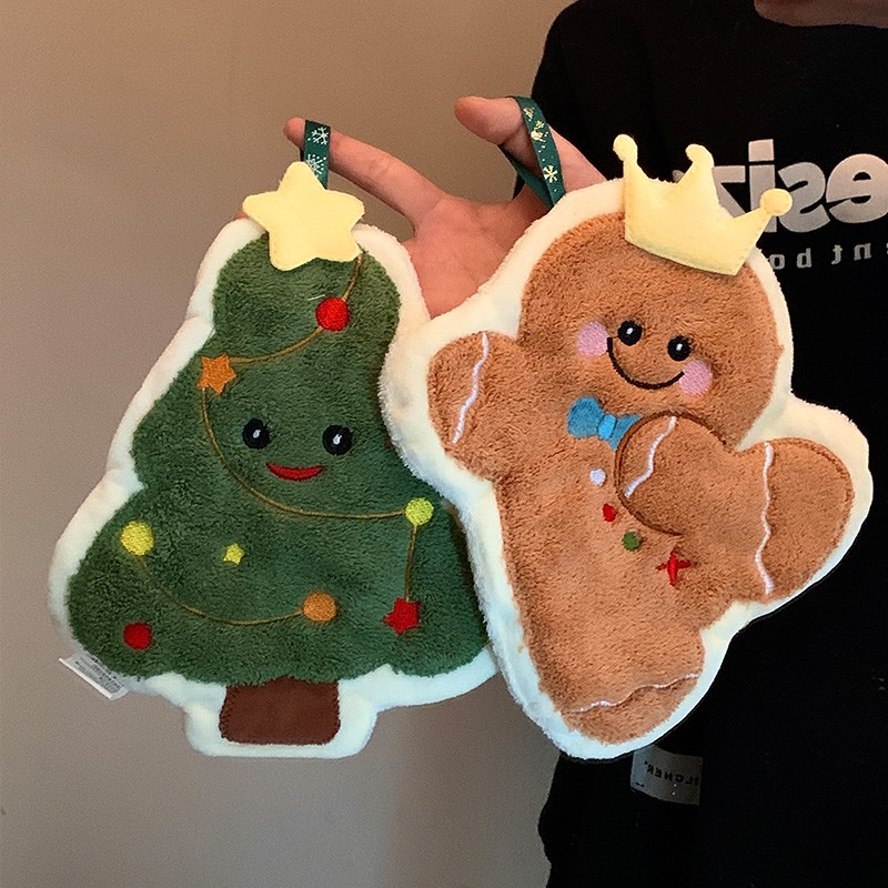 圣诞树姜饼人擦手巾挂式可爱厨z房超强吸水加厚吸水毛巾卫生间手