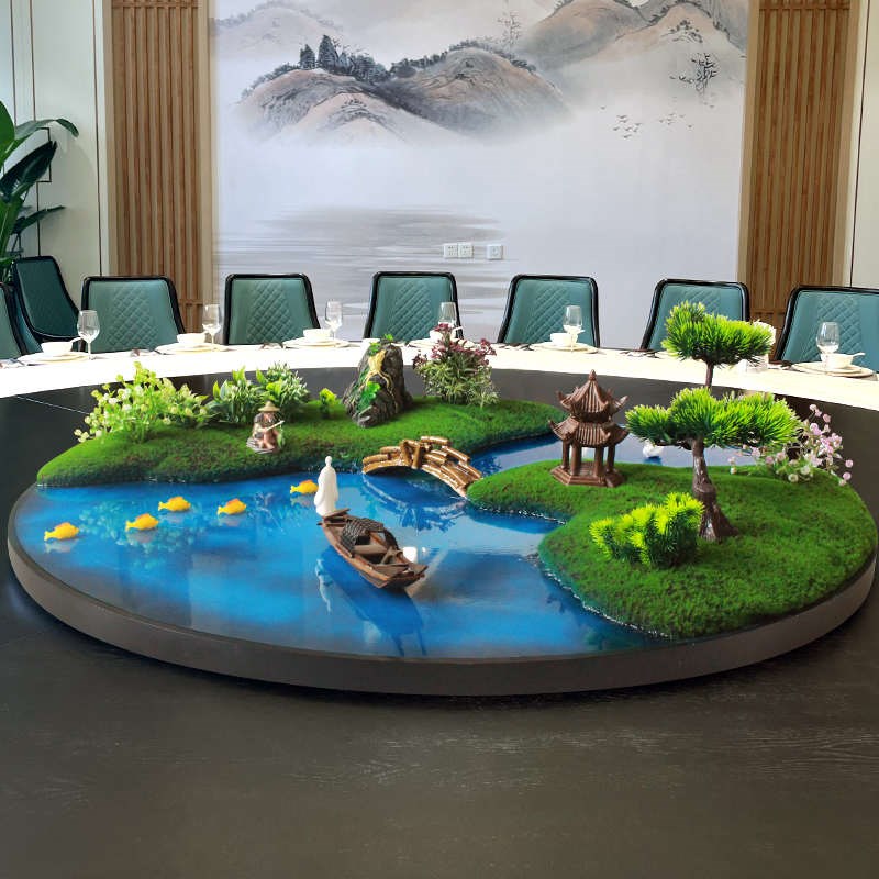 大圆桌中间转盘摆花酒店餐桌摆件中式圆形创意桌芯装饰品摆设桌花