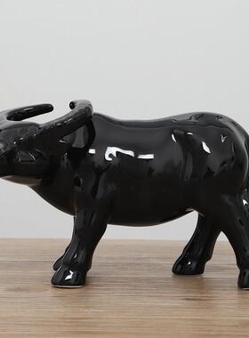 十二生肖陶瓷牛摆件黑色牛转乾坤招财风水镇宅家居办公室工艺摆设