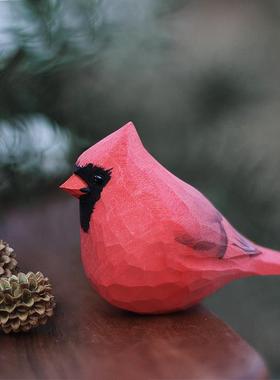 鹿妖商店 北美红雀 主红雀 手工动物木雕摆件 愤怒的小鸟 肥啾鸟