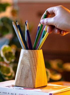 掬涵白蜡木实木笔筒创意收纳盒笔桶办公室桌面高档摆件日系收纳筒