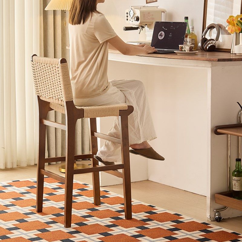 绳编高脚凳中古吧台椅民宿餐椅咖啡厅酒吧靠背高椅子岛台高脚椅,住宅家具,家用高脚椅,淘宝优惠券,粉丝福利购,淘宝优惠卷
