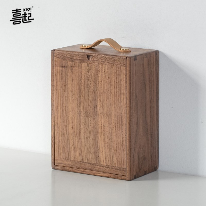 黑胡桃实木提携茶具收纳盒 桌面药品杂物整理储物盒手提带盖茶盒