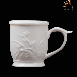 张国进手造个人专用白瓷茶具陶瓷茶杯办公杯家用带盖大容量泡茶杯