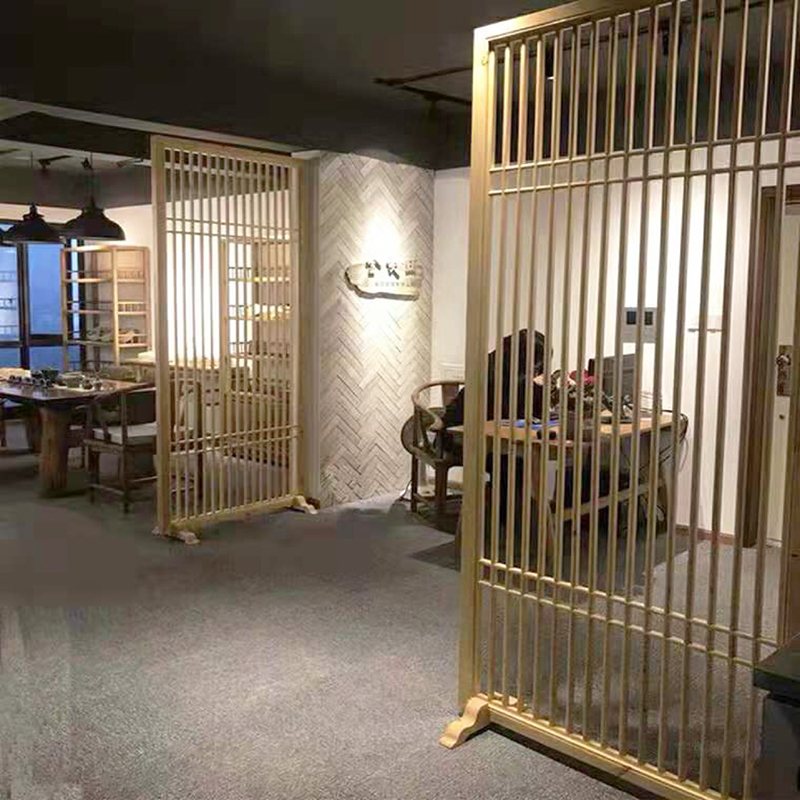 日式屏风入户隔断客厅玄关卧室现代简约镂空实木格栅墙中式推拉门