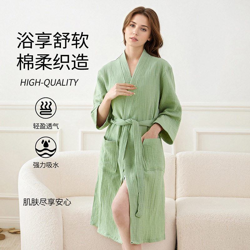 三层纱布浴袍A类春夏薄款家居服睡袍纯棉浴袍情侣吸水速干浴衣