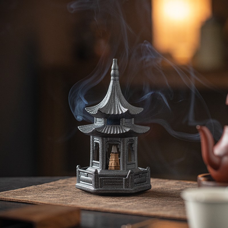 创意陶瓷六角凉亭塔香炉家用室内香薰炉禅意茶室熏香W盒摆件点香
