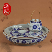 虎匠陶瓷茶盤圓形家用大號青花瓷茶海圓茶臺簡約儲水茶船茶具托盤