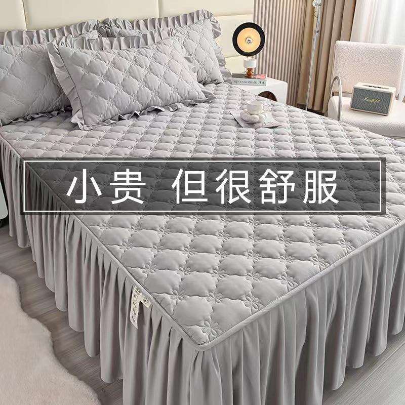 水洗棉床裙式床罩单件磨毛夹棉床单带裙边1.8米席梦思防尘保护套