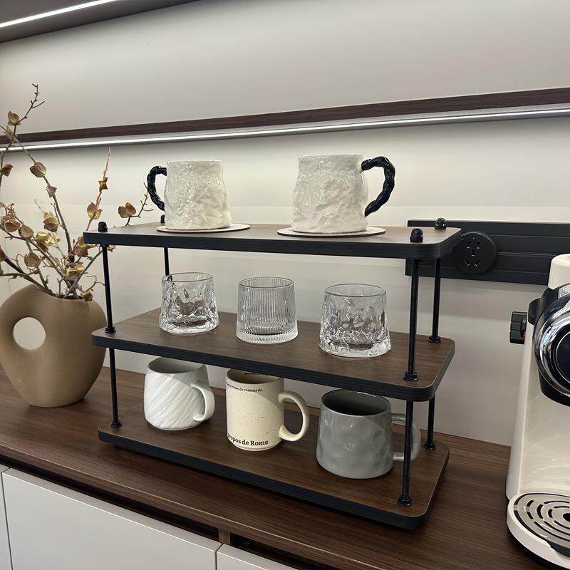 A中古杯架实木杯子收纳置物架厨房咖啡角餐边柜桌面护肤品整理架Q