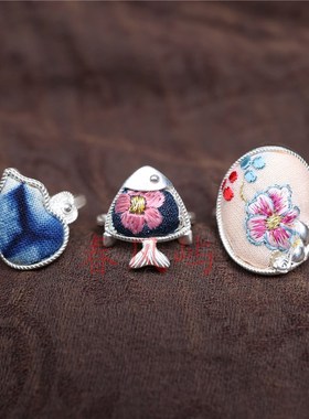 春风屿可爱小鱼葫芦刺绣老t绣蜡染戒指民族风个性绣花可调节指环1