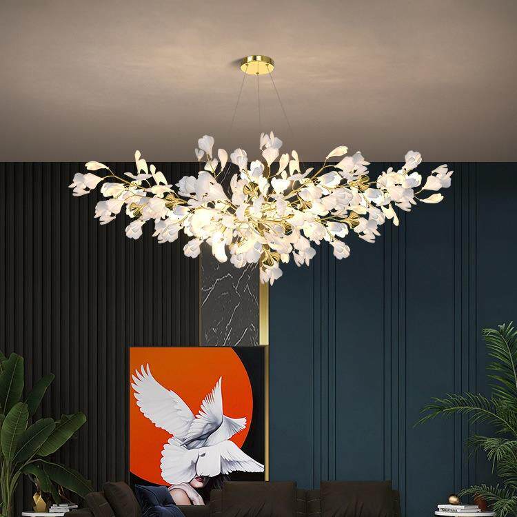 别墅客厅吊灯轻奢复式楼大灯餐厅灯创意个性艺术银杏叶2025年新款
