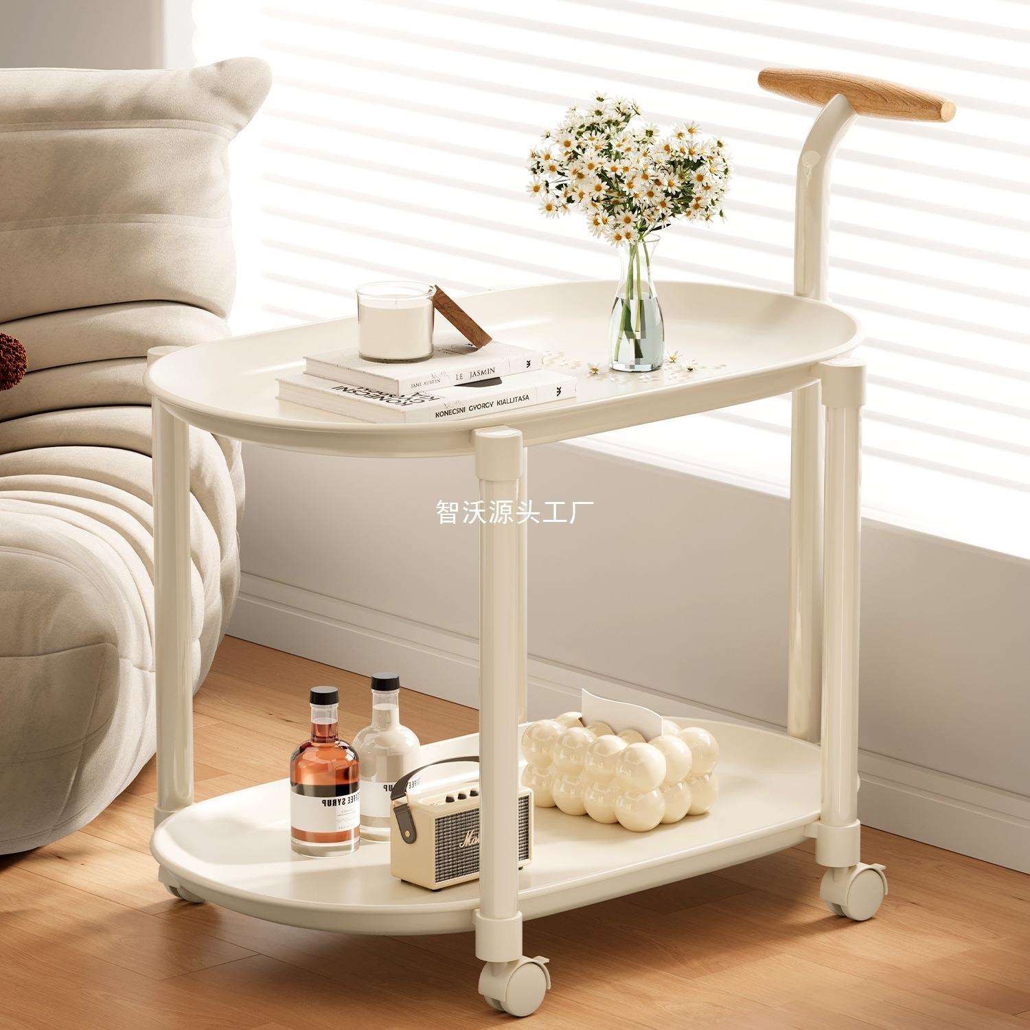 创意沙发边几可移动奶油风小户型小推车置物架带轮现代简约小茶几