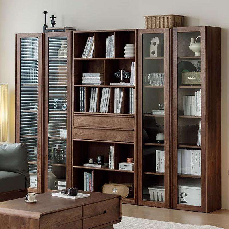 北美黑胡桃木实木书柜樱桃木原木书房现代简约多功能落地储物书架