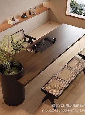 lfn创意实木茶桌老板办公室设计师茶室茶台办公桌带茶盘一体可种