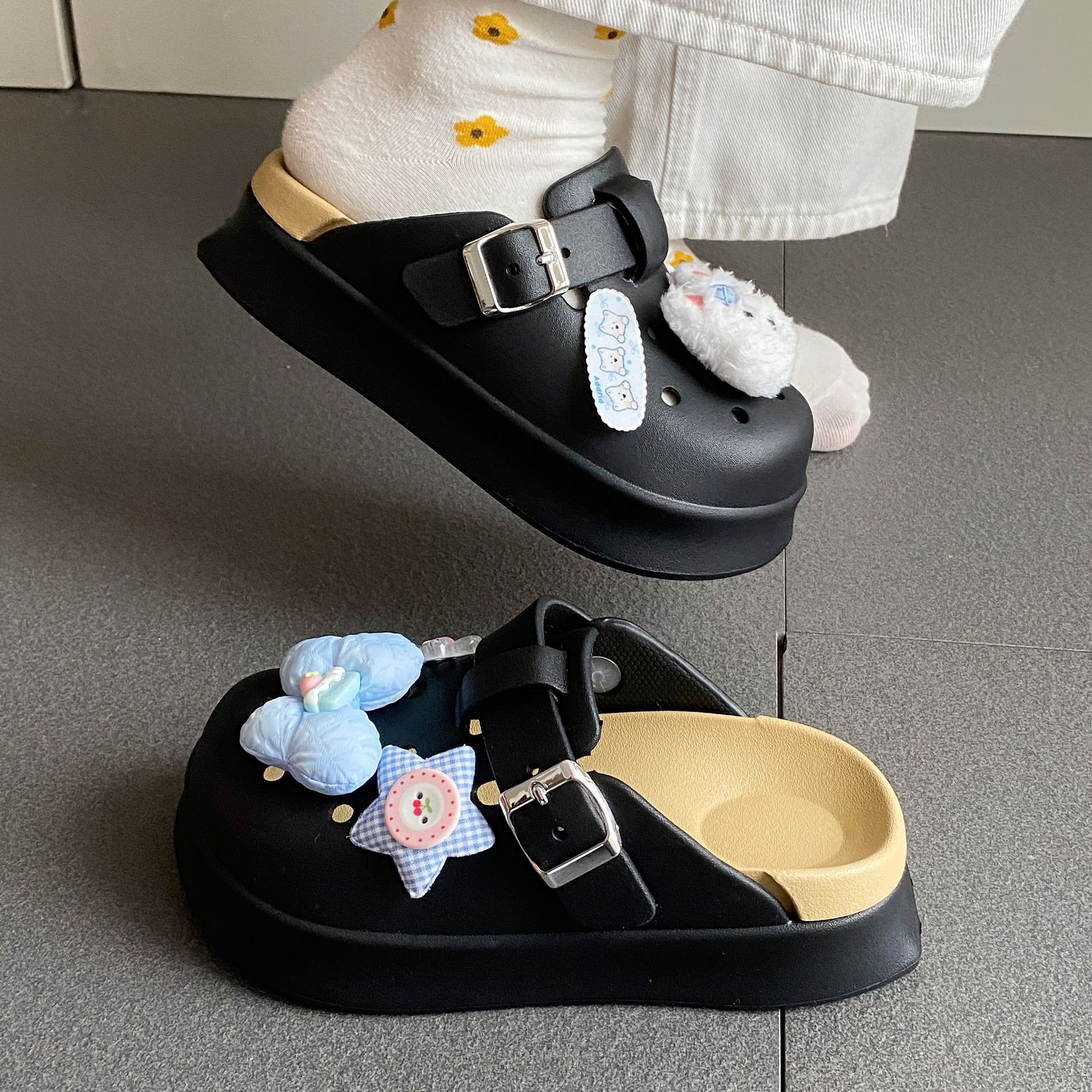 厚底增高包头半拖鞋女2025新款春季轻便勃肯凉拖鞋外穿洞洞鞋女