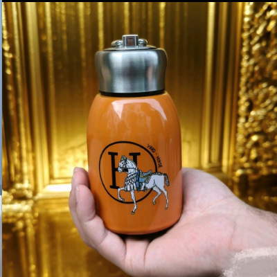 轻奢爱马仕橙色小胖丁保温杯316不锈钢水杯提环双层真空杯子