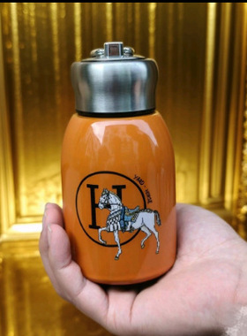 轻奢爱马仕橙色小胖丁保温杯316不锈钢水杯提环双层真空杯子