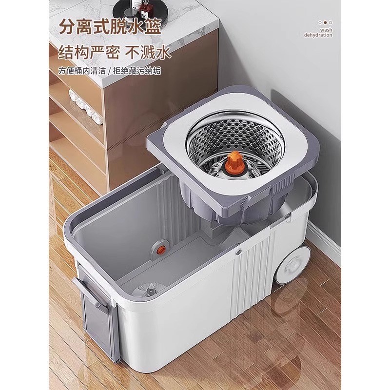 茜尼斯新款免手洗旋转式拖把洗脱一体拖把桶自拧水地拖桶家用拖布