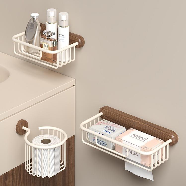 美拉德纸巾篓中古网篮纸巾架卫生间卷纸架置物架免打孔实木抽纸架