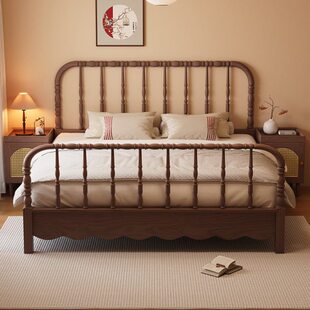 实木莎室新中式蜡一八古风温主卧儿童床米中小户型大床双人床白木