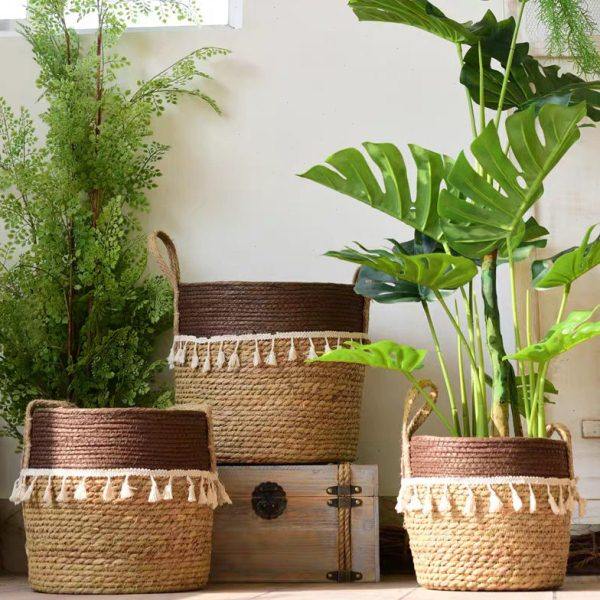草编收纳筐北欧花盆收纳篮客厅创意落地藤编摆件手提创意花篮,收纳整理,脏衣篮,淘宝优惠券,粉丝福利购,淘宝优惠卷