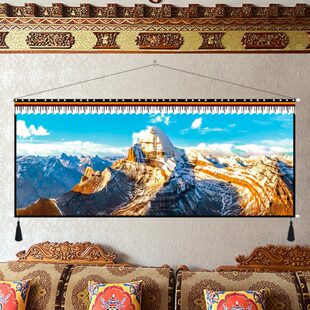 挂画沙发酒店背景式西藏雪冈仁波齐挂布藏山装饰挂毯风景床头民宿