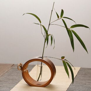 复古水培干花小花瓶禅意迷你茶道竹制插花新中式桌面摆件花器创意