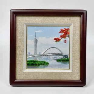 广绣粤绣手工刺绣广州塔 海心桥广府礼品岭南特色礼品广州塔摆件