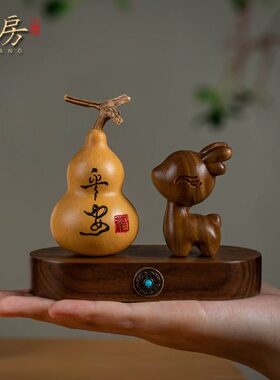 台紫檀鹿木车载葫芦汽车摆件感摆高级男士朴一福饰房禄平安中控