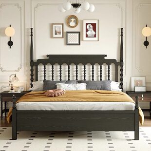 黑色莎主卧床公主床温床1.8双人色床现代简约法式复古红橡木古中