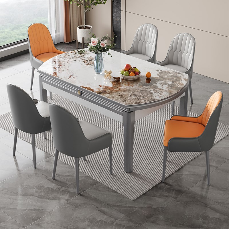 轻奢岩板实木餐桌椅组合家用小户型现代简约伸缩折叠方圆两用饭桌