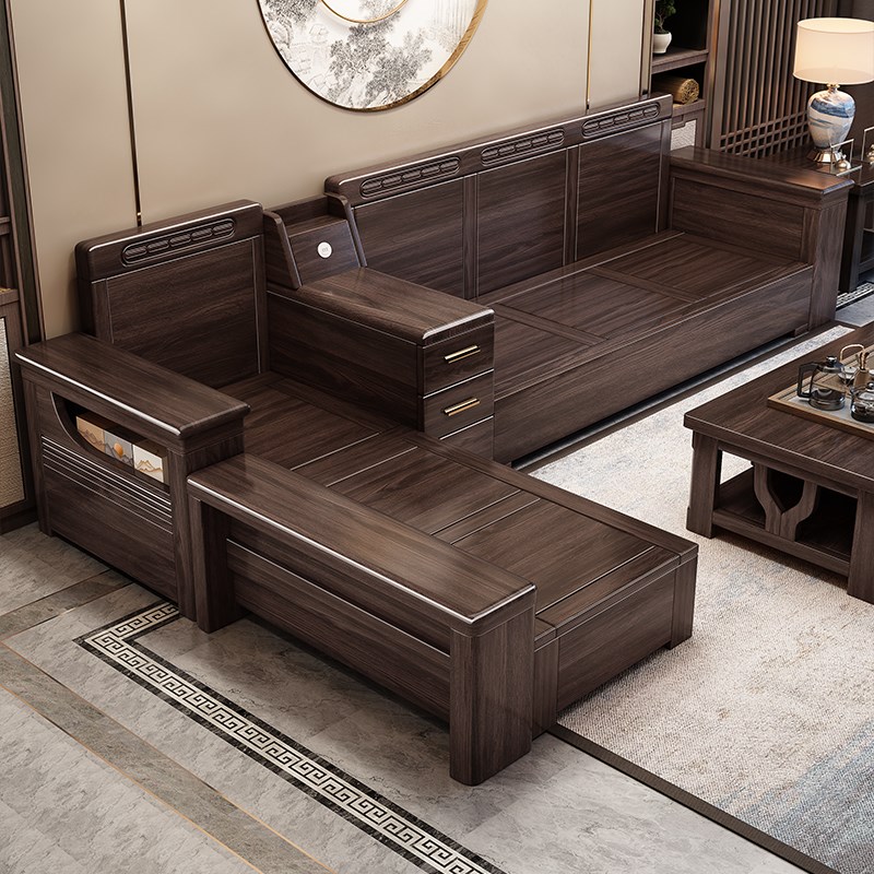新中式实木沙发客厅全实木组合紫金檀木现代简约沙发贵妃储物家具