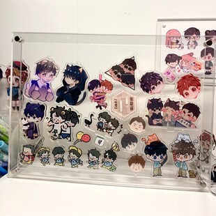 立牌展示架人形压克力透明收纳盒防尘柜桌面原神摆件放吧唧的架子