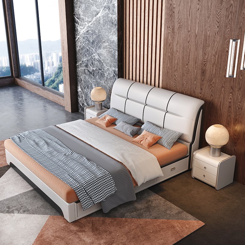 现代简约主卧1.8皮床双人床小户型北欧1.5软包床轻奢婚床2022新款