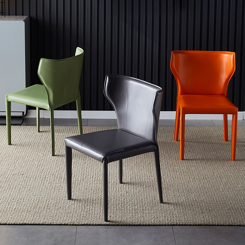意式极简餐椅家用北欧轻奢餐厅靠背凳马鞍皮现代简约咖啡厅餐桌椅