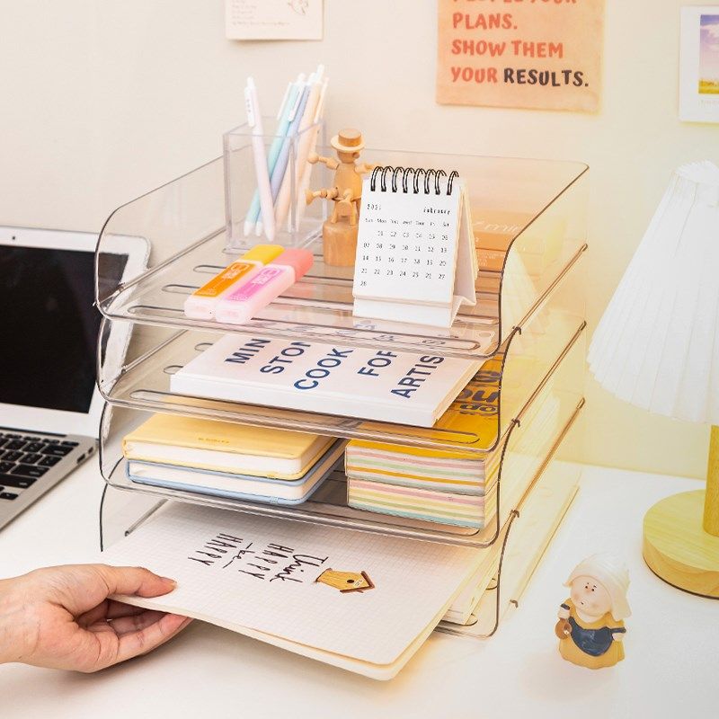 透明文件收纳架书立盒书桌亚克力办公桌面置物架可叠加课桌收纳盒