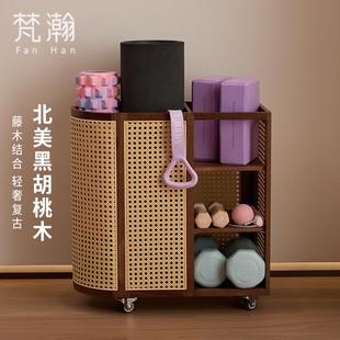 梵瀚瑜伽垫收纳筐带轮实木大容量家用夹缝远动用品健身器械置物架